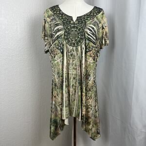 Y2K World Unity Top Womens XXL Green Boho Fairygrunge Artsy Psychedelic‎ READ